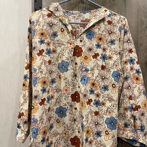 SHEIN Floral Print Blouse - Cream, Blue, Brown, Orange